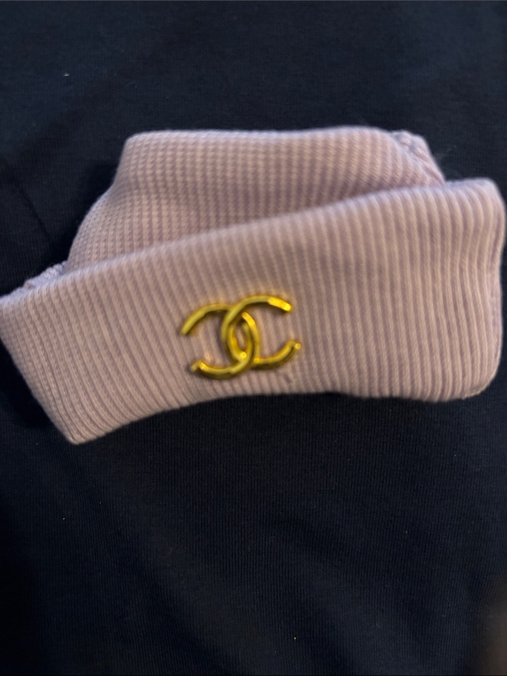 Labubu CHANEL Lilac Knit Beanie and Sweater Set with Gold CC - Picture 2 of 4